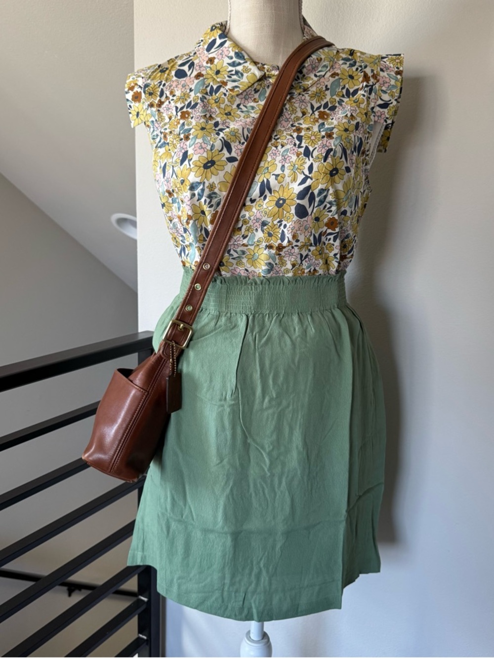Tulip B Sage Green viscose blend high waist Skirt Retro Style